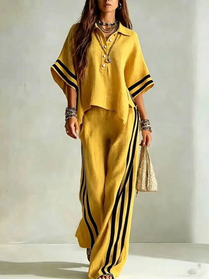 Women's Short-Sleeve Shirt & Loose Pants Two-Piece Set