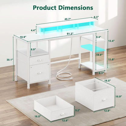 Sixty One Inch Computer Desk LED Illumination White Finish