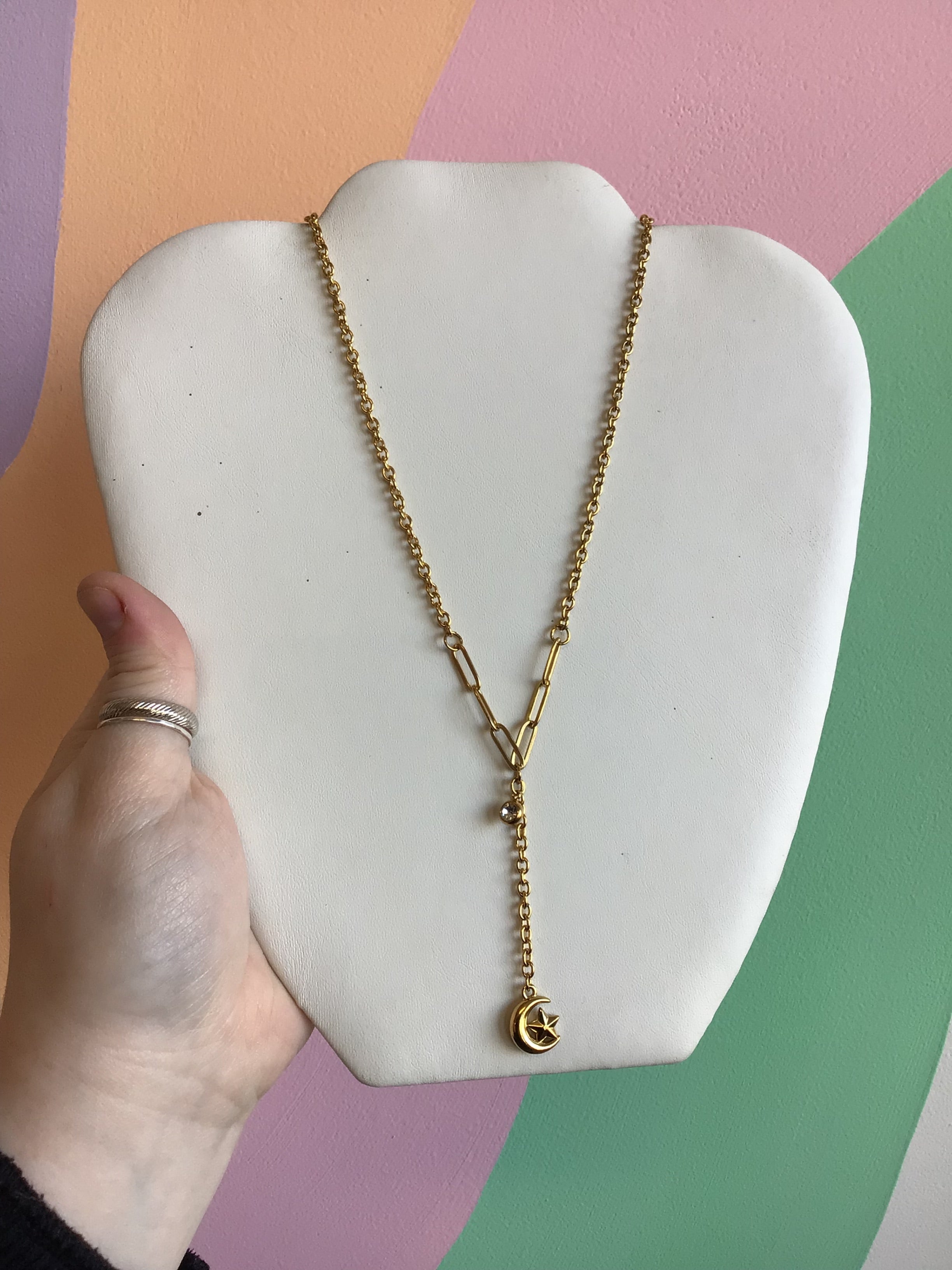 Layered Paperclip Drop Chain Titanium Necklace