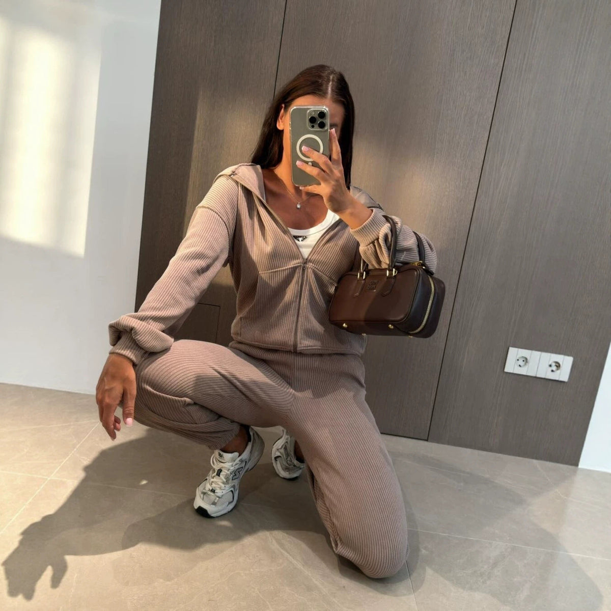 Women's Wide-Rib Knit Zip Hoodie & Jogger Pants Set