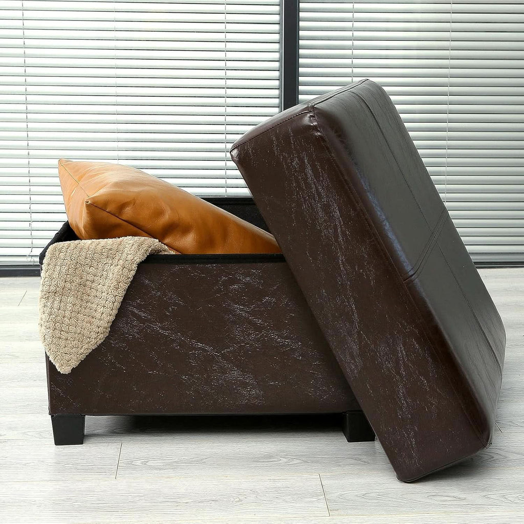 Brown Folding Storage Bench Ottoman Hidden Compartments