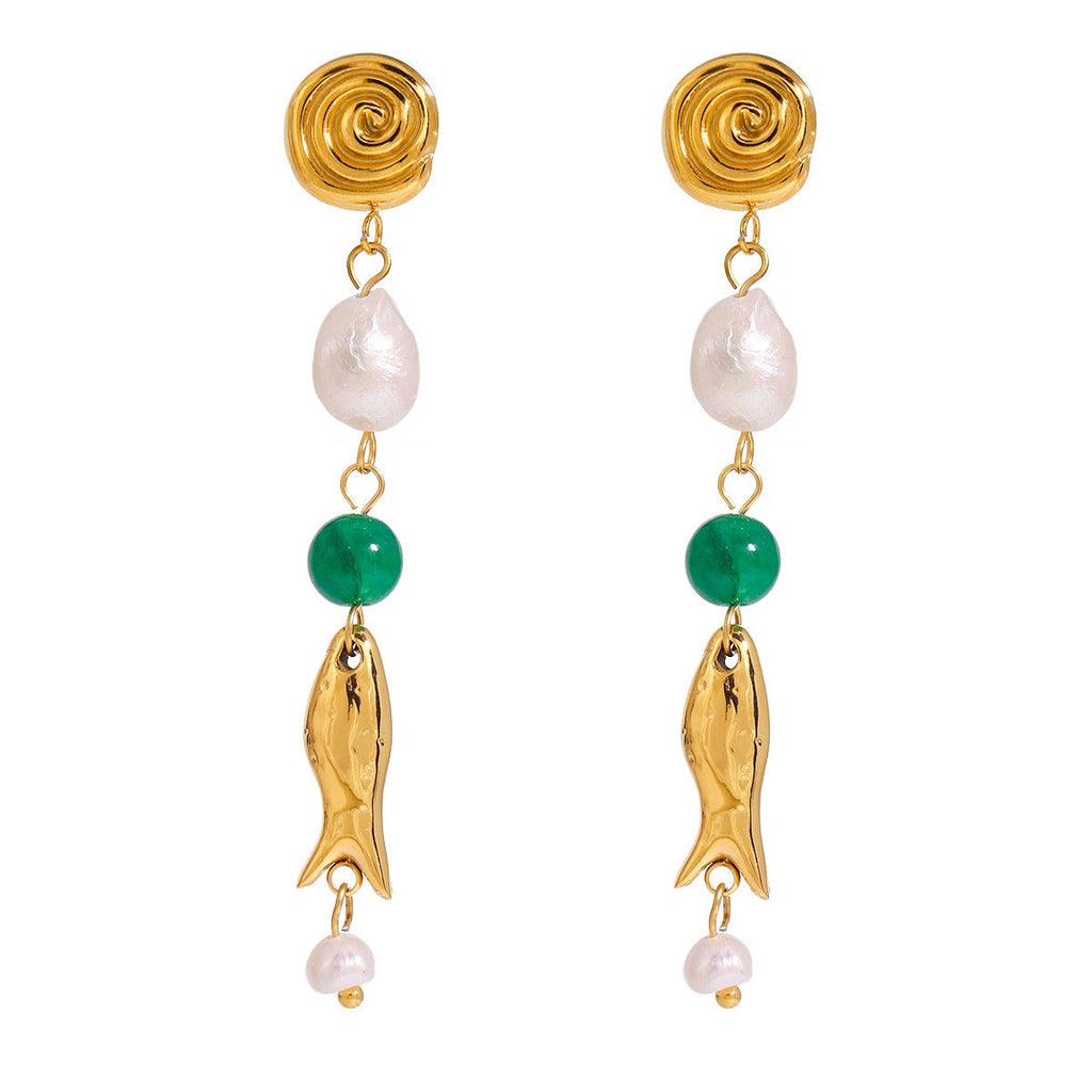 18K goldfish-shaped earrings with pearl design