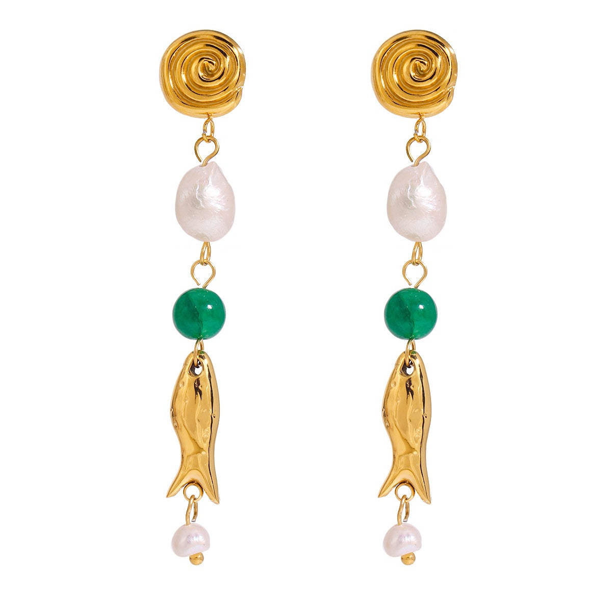 18K goldfish-shaped earrings with pearl design