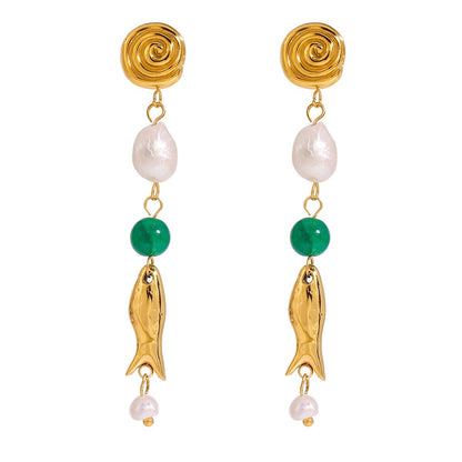 18K goldfish-shaped earrings with pearl design
