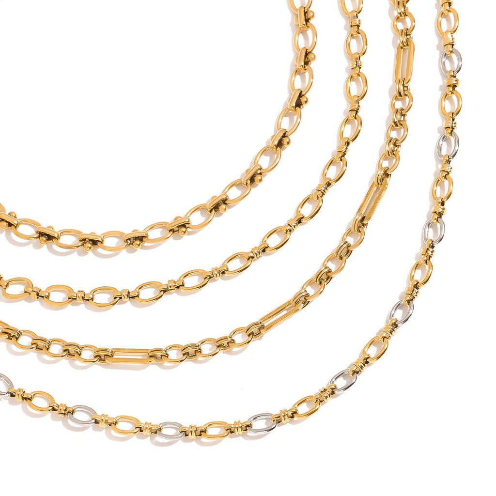 18K gold chain with gold and silver color matching design simple and elegant necklace