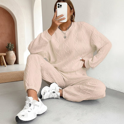 Women's Cable-Knit Texture Sweatshirt & Jogger Pants Set