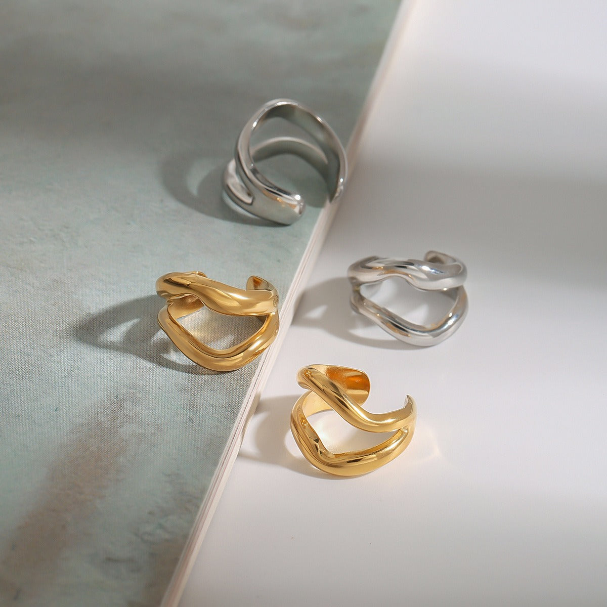 18K gold irregular shape with hollow design simple and elegant earrings