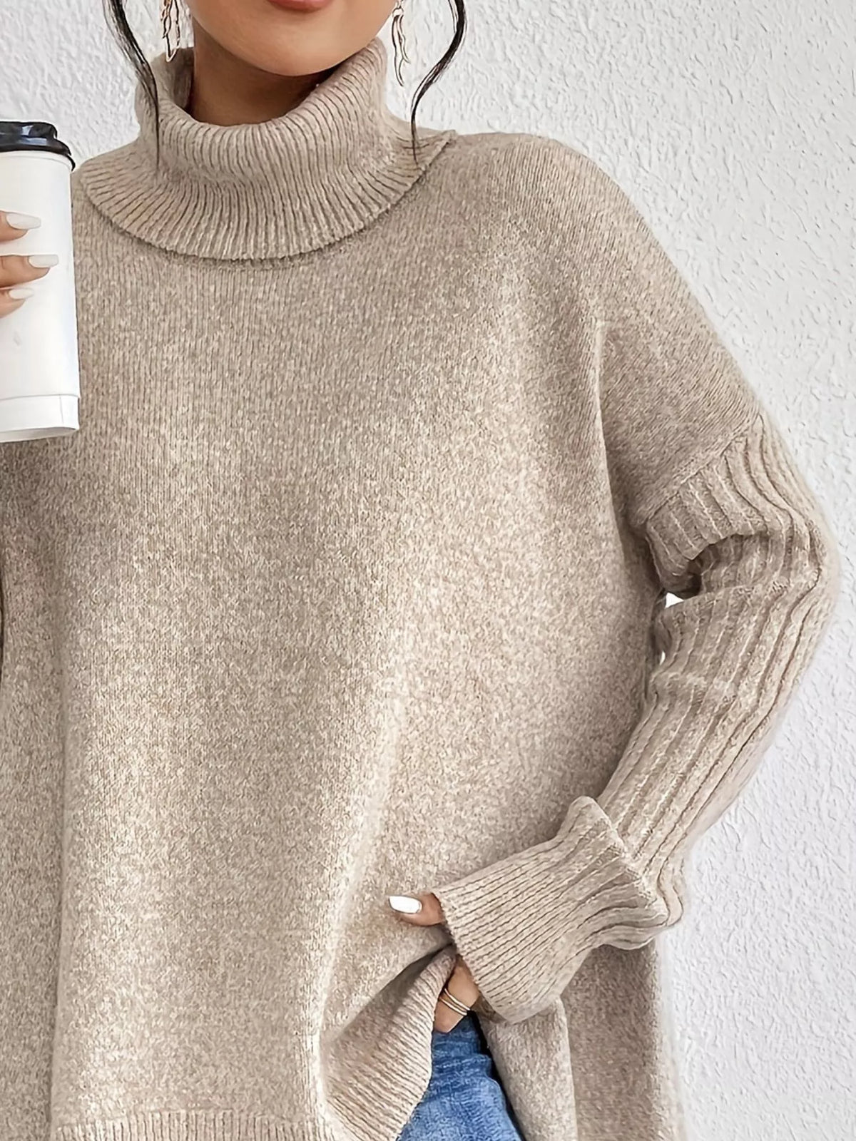 Turtleneck High-Low Hem Sweater