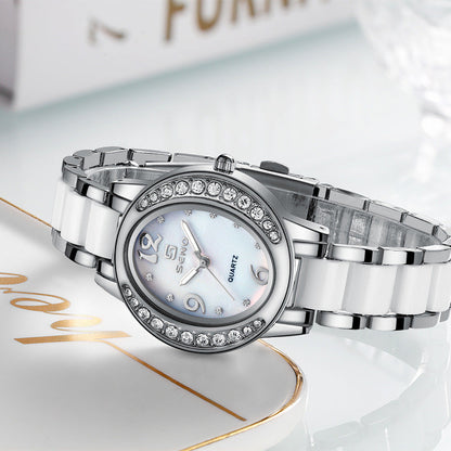 New Womens Watch Stylish Oval Diamond Encrusted Waterproof Quartz Timepiece With A Luminous Dial