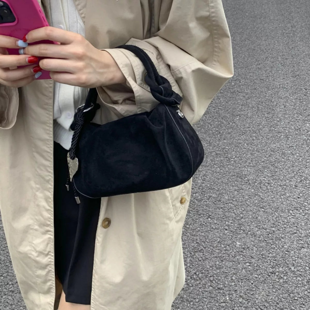 Suede Mini Crossbody Bag with Adjustable Strap