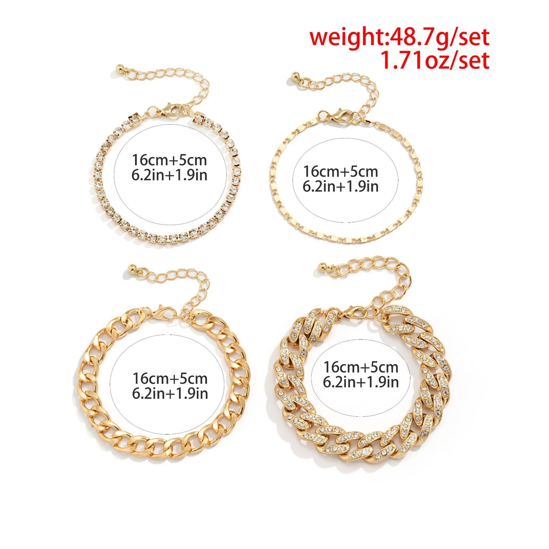 Hip-hop retro diamond-studded Cuban chain bracelet set
