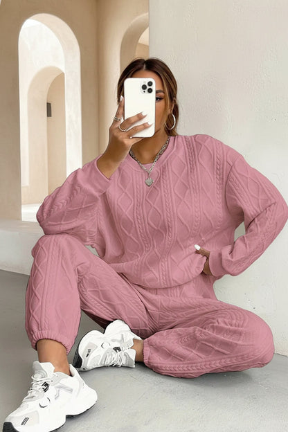 Women's Cable-Knit Texture Sweatshirt & Jogger Pants Set