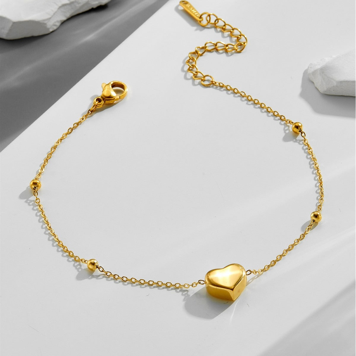 3D Heart 18k Gold Titanium Steel Anklet