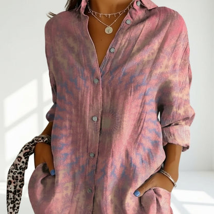 Women's Oversized Lapel Button-Down Shirt with Pleated Back