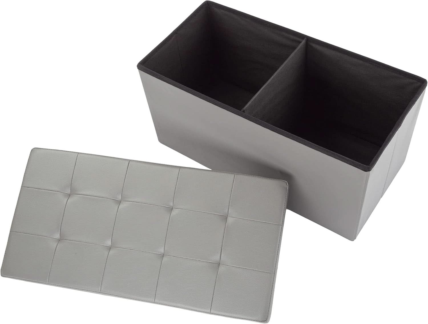 Storage Ottoman Bench 30 Inch Gray Removable Divider