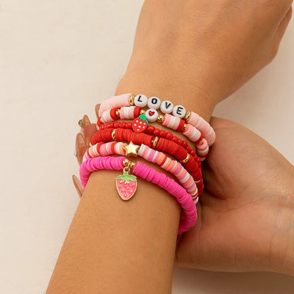 Strawberry polymer clay beaded bracelet