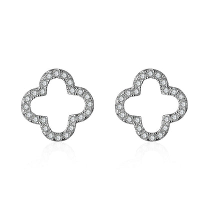S925 sterling silver forest-style four-leaf clover diamond earrings