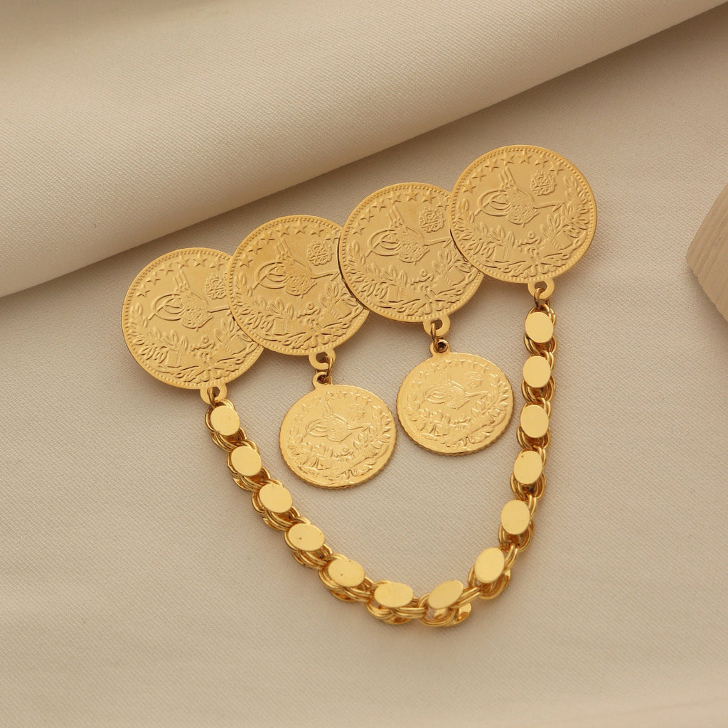 Vintage Coin Tassel Brooch Pin