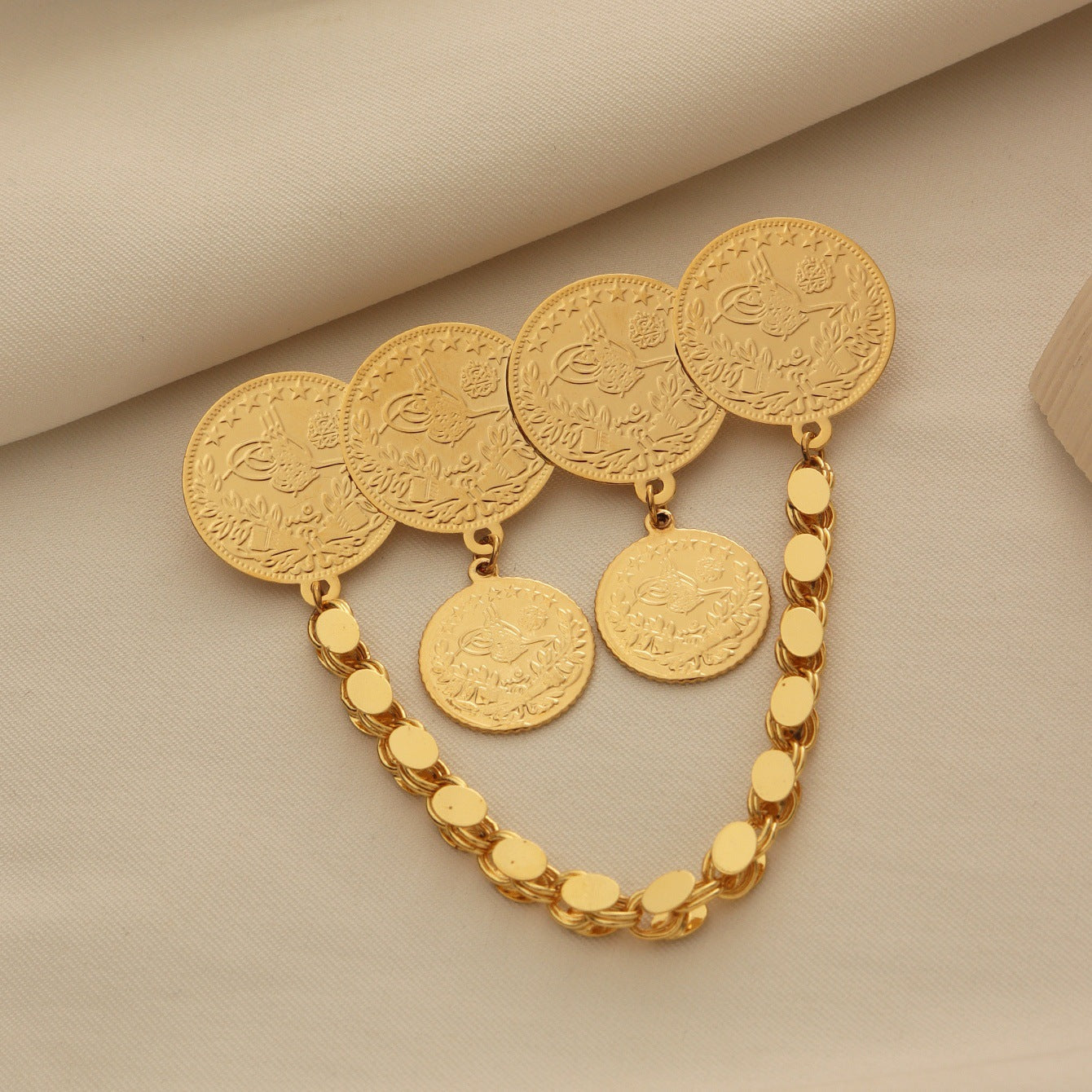 Vintage Coin Tassel Brooch Pin