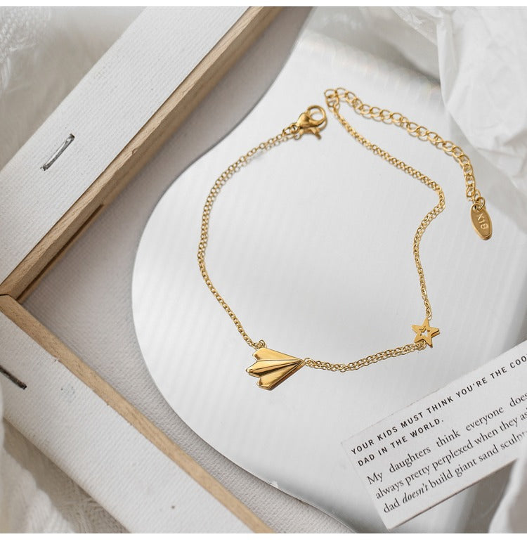 Light luxury high-end 18K gold-plated airplane anklet