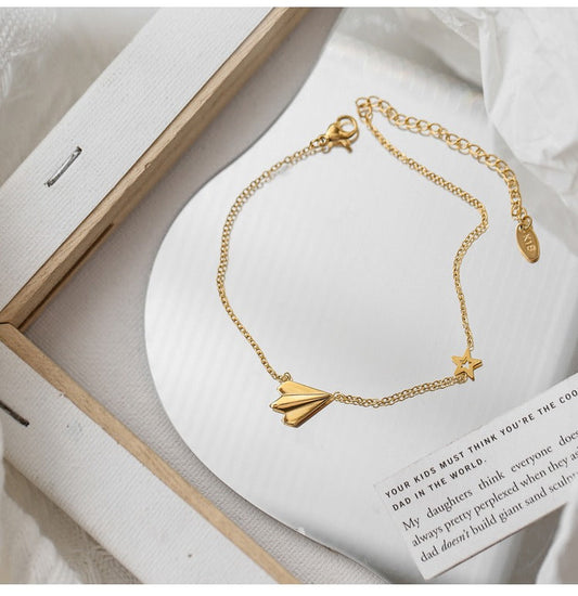 Light luxury high-end 18K gold-plated airplane anklet