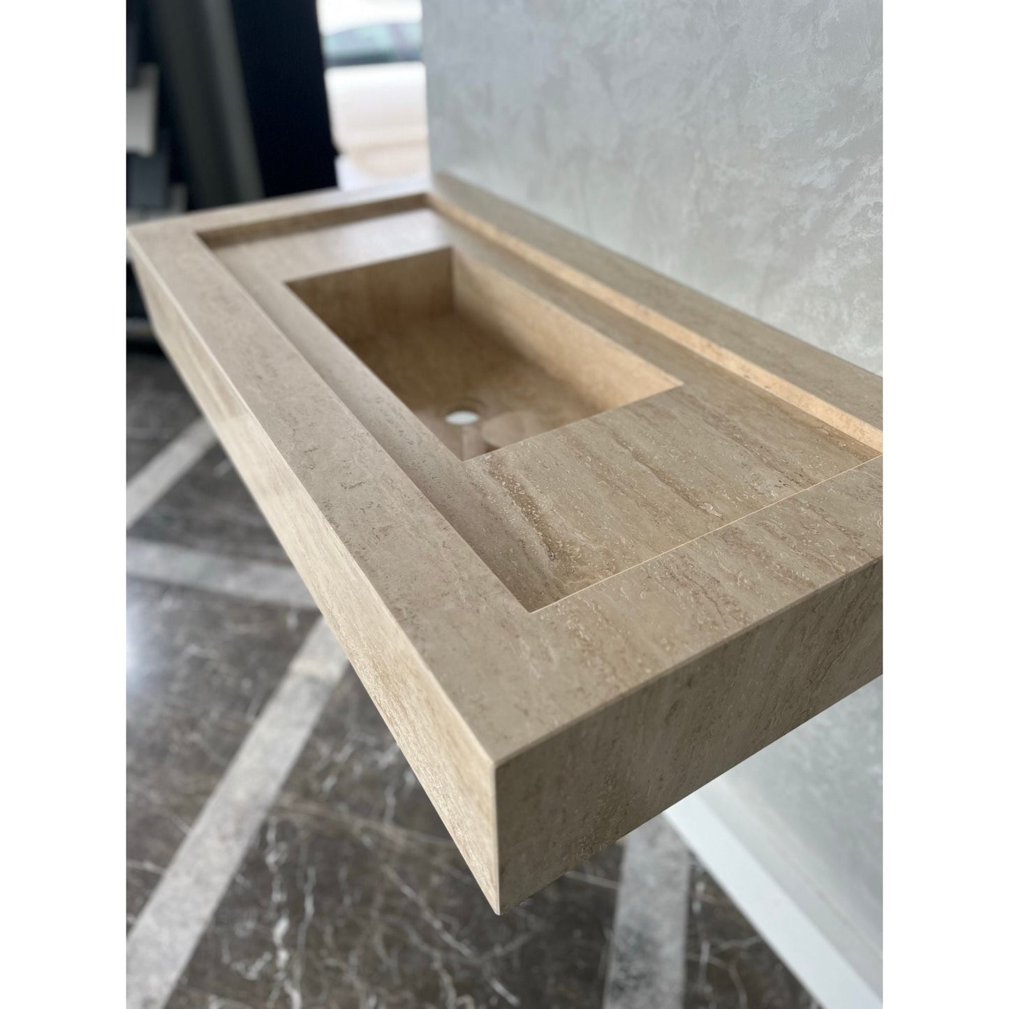 Handcrafted Travertine Natural Stone Bathroom Sink - Custom Artisan Masterpiece