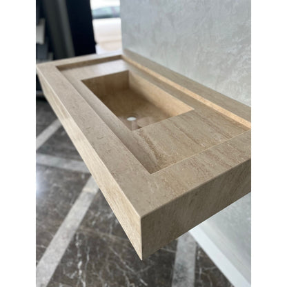 Handcrafted Travertine Natural Stone Bathroom Sink - Custom Artisan Masterpiece
