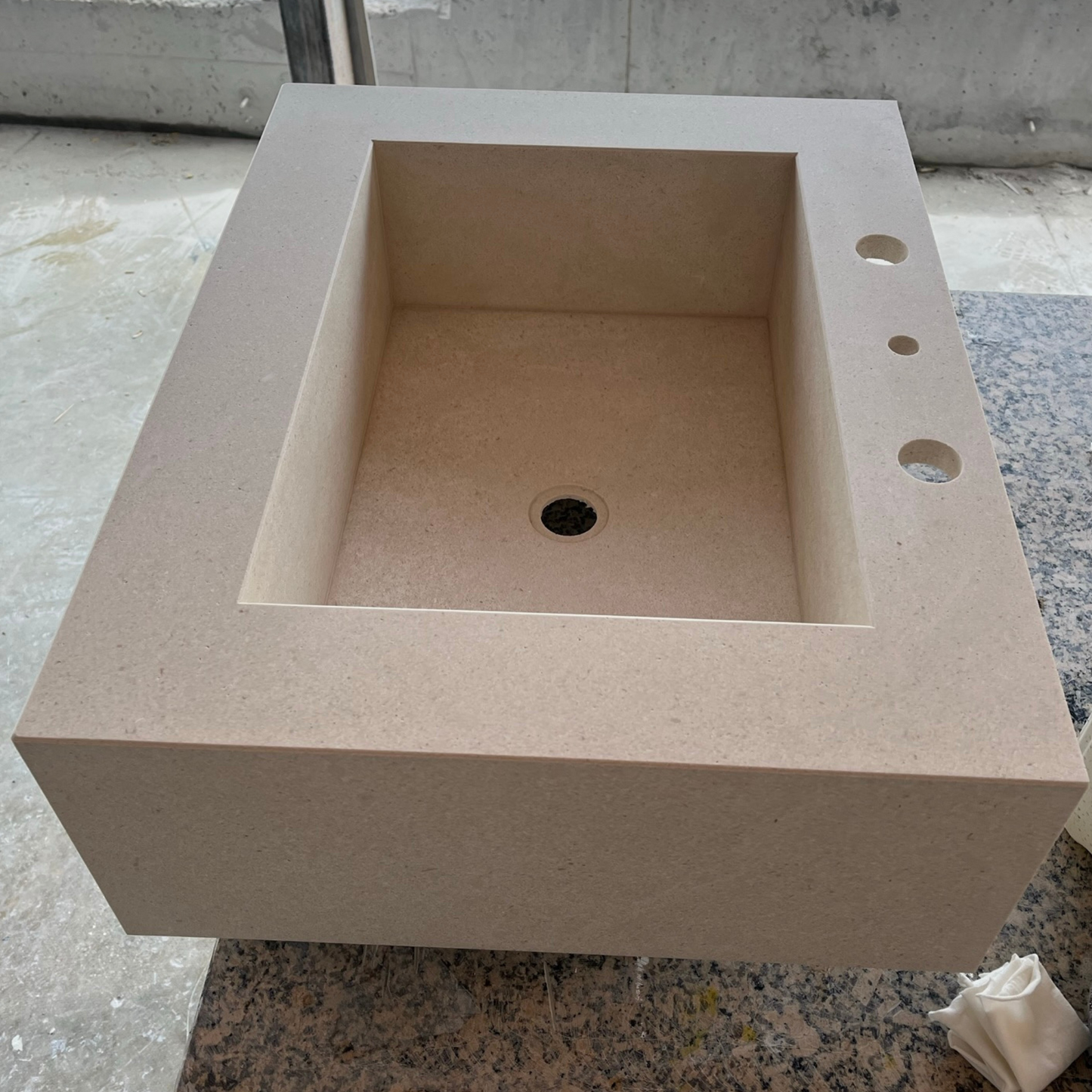 Handcrafted Custom Limestone Bathroom Sink with Natural Stone