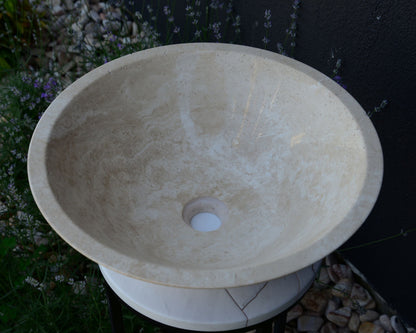 Handcrafted Light Beige Travertine Vessel Sink - Luxury Bathroom Vanity Countertop