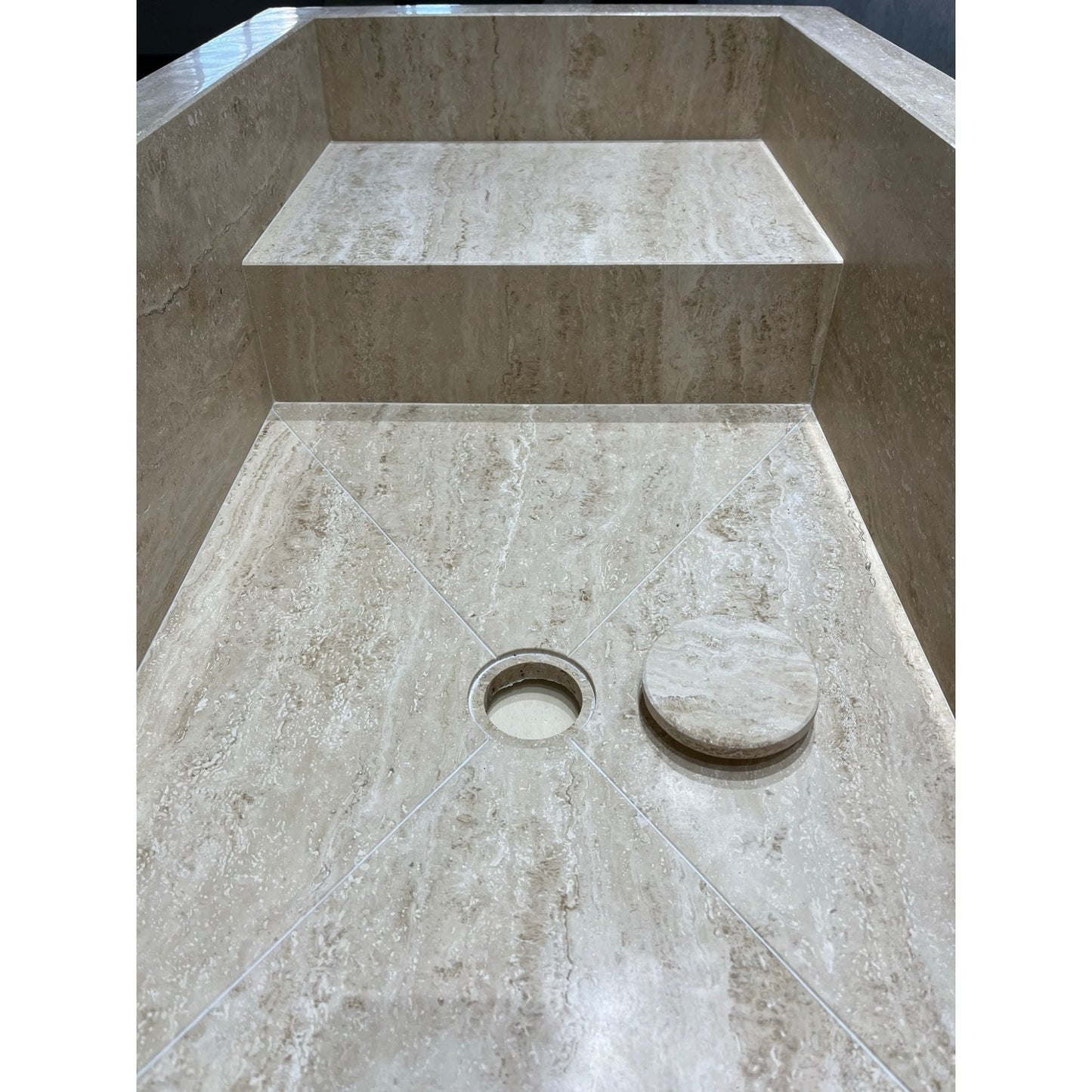Travertine Handcrafted Custom Bathroom Sink with Natural Veining