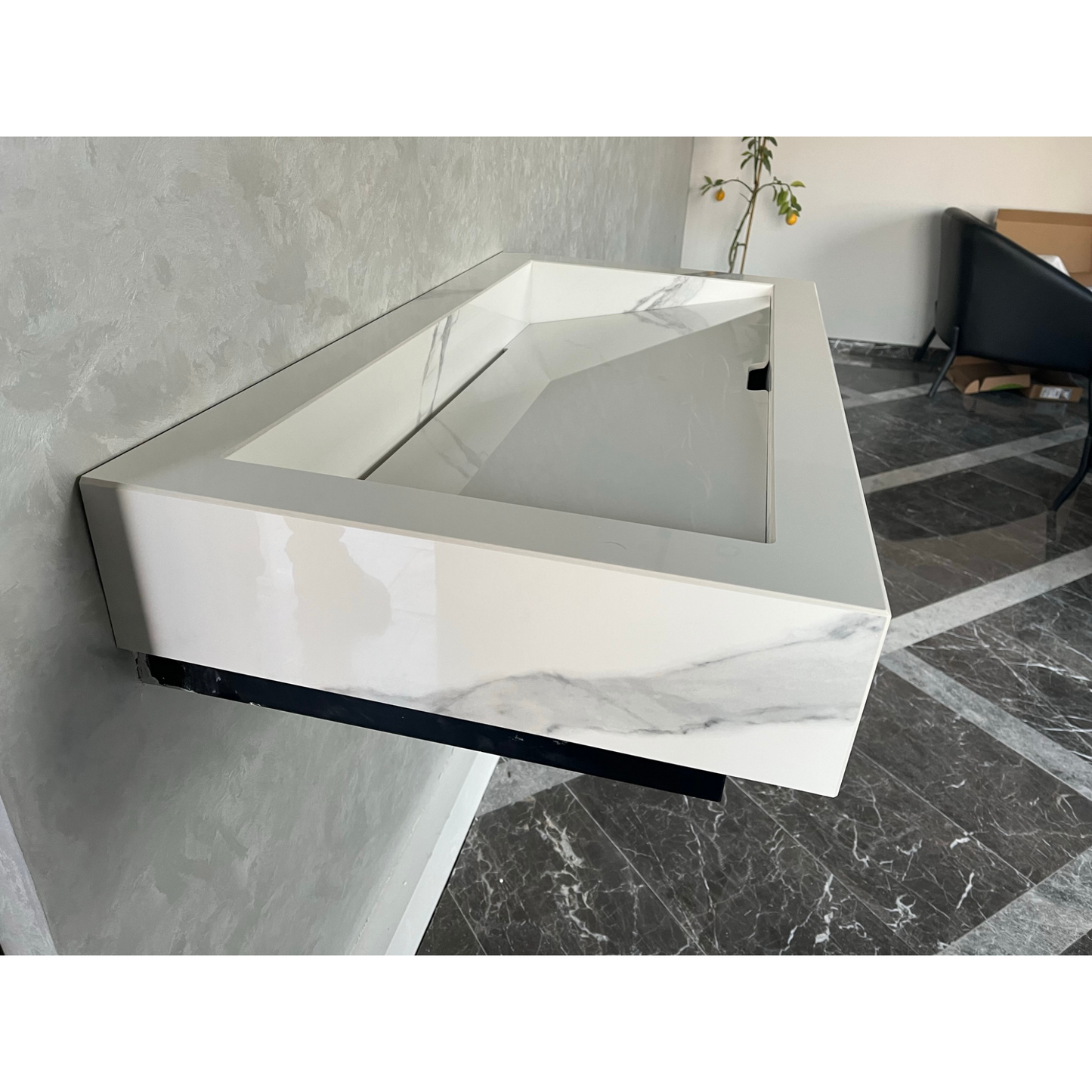 Extra Statuario White Marble Effect Polished Porcelain Wall Mounted Bathroom Vanity Sink