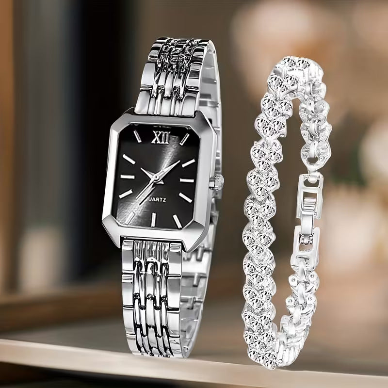 Womens Square-Shape Quartz Wristwatch Set