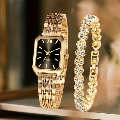 Womens Square-Shape Quartz Wristwatch Set