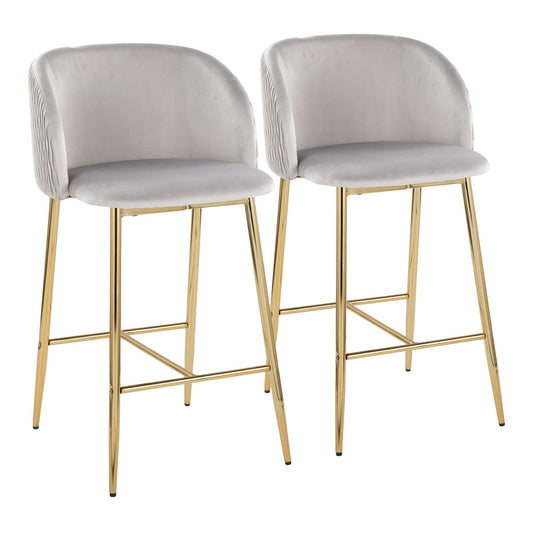 Fran - Pleated Waves Contemporary / Glam Fixed Height Counter Stool (Set of 2)