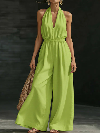 Women’s V-Neck Halter Neck Wide-Leg Jumpsuit
