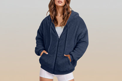 Long Zip-Up Hoodie – Soft Cotton Velvet, Oversized Fit