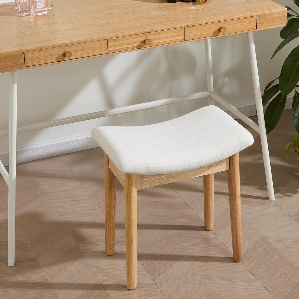 Beige Velvet Upholstered Vanity Stool 18 Inch Chair