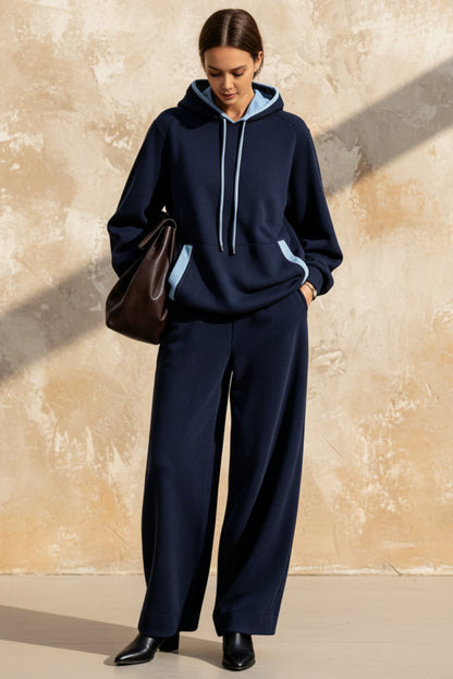 Women's Colour-Block Oversized Raglan Hoodie & Wide-Leg Trouser Set