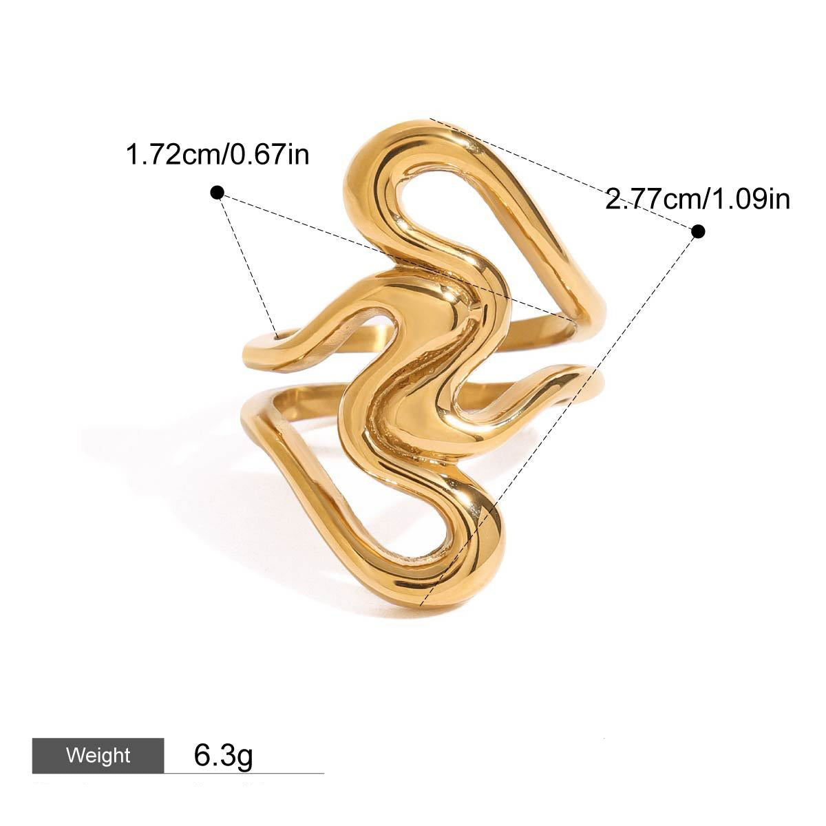 18K gold irregular lines with gold and silver color matching design unique personality ring