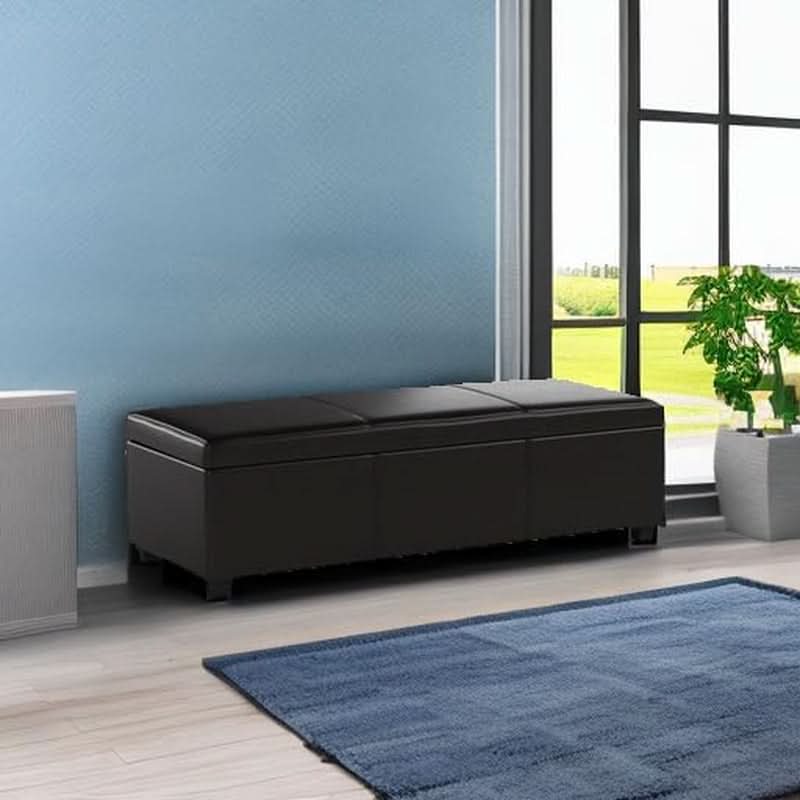 47 Inch DarkBrown Leatherette Storage Ottoman Bench