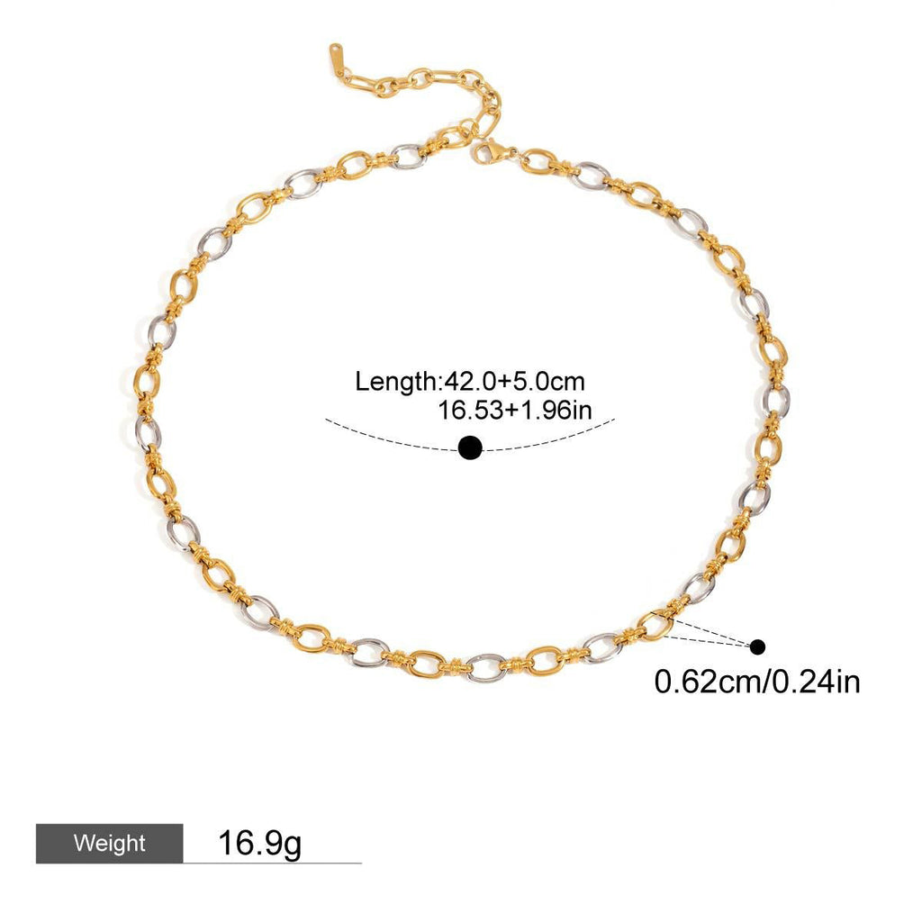 18K gold ring with gold and silver color matching design trendy personality necklace