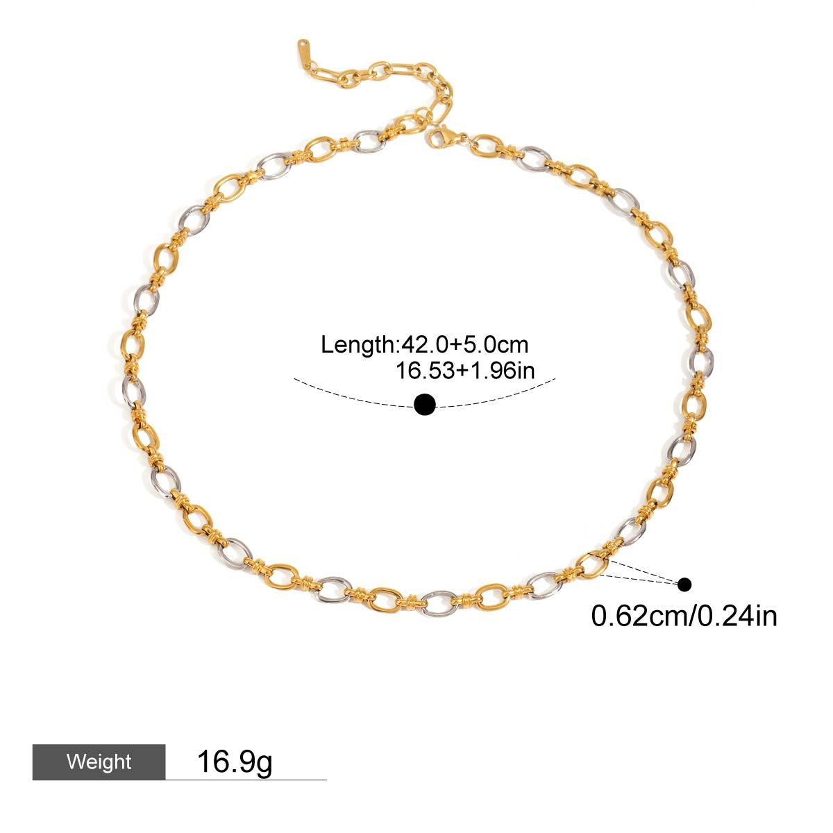 18K gold ring with gold and silver color matching design trendy personality necklace