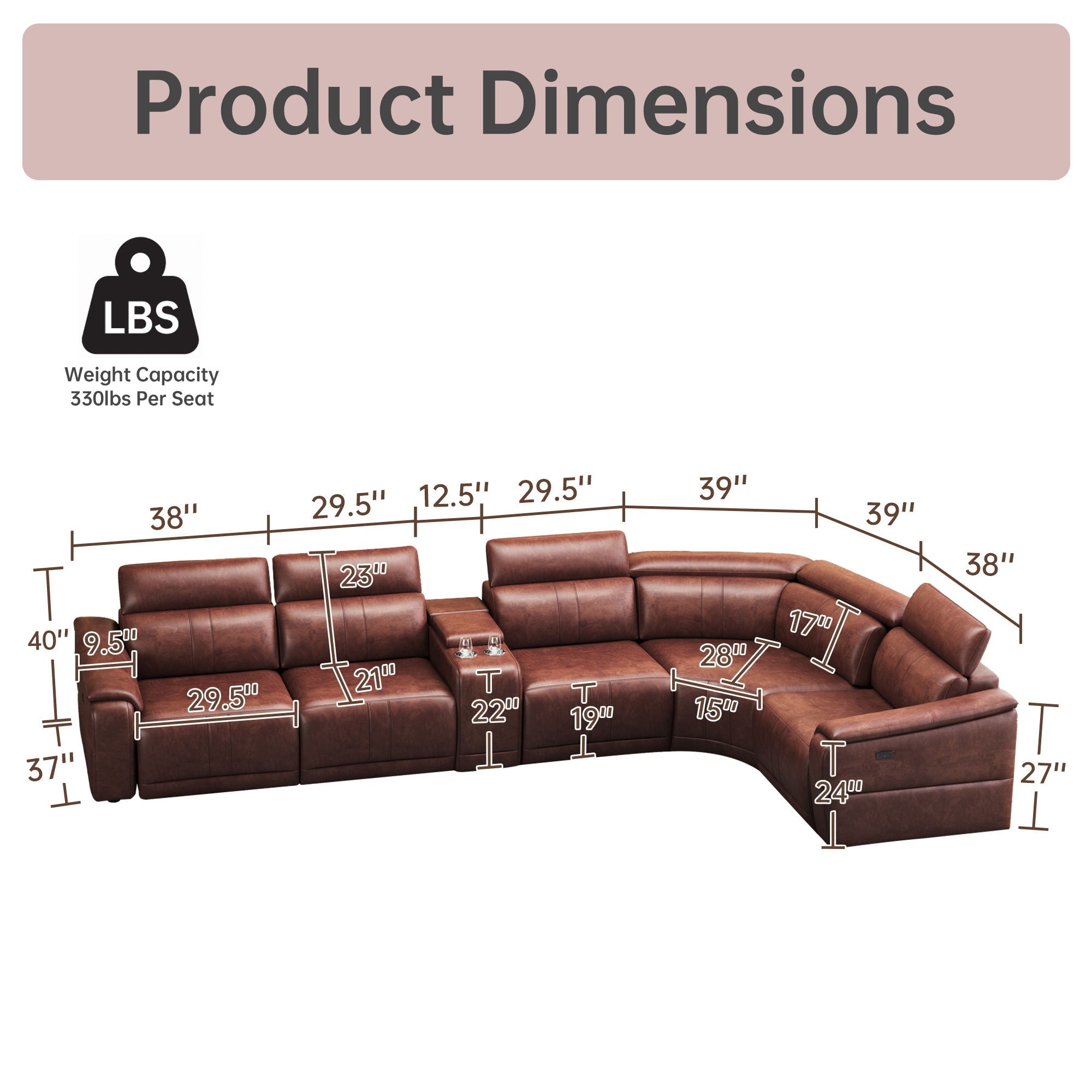 6 Piece Modular Sectional Sofa With 2 Cup Holders, Adjustable Recliners - Dark Brown