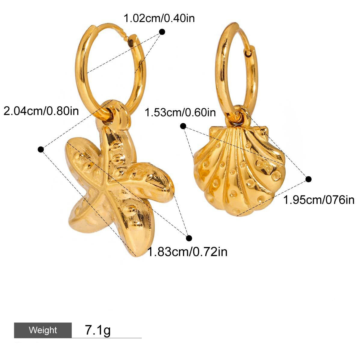 18K gold shells with starfish-shaped design exquisite trendy earrings