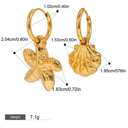 18K gold shells with starfish-shaped design exquisite trendy earrings