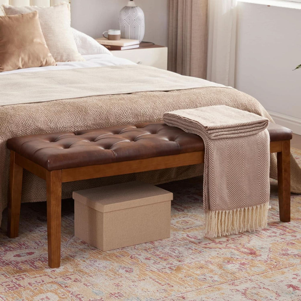 Oversized Brown Faux Leather Upholstered Ottoman Bench