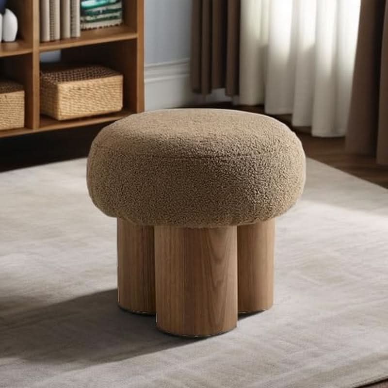 Luxurious Dark Brown Boucle Round Ottoman Footstool