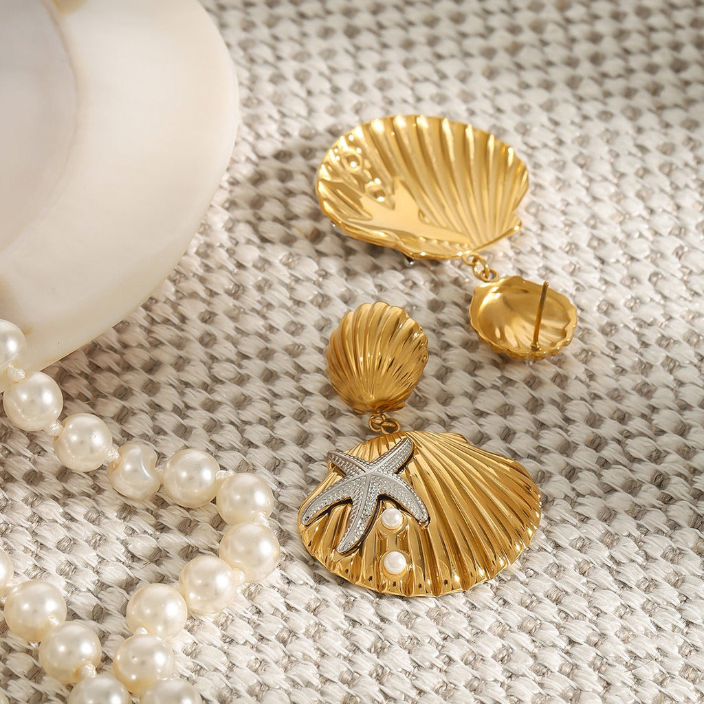 18K shells and starfish design exquisite and unique earrings
