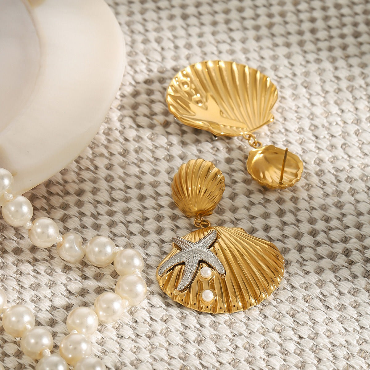 18K shells and starfish design exquisite and unique earrings