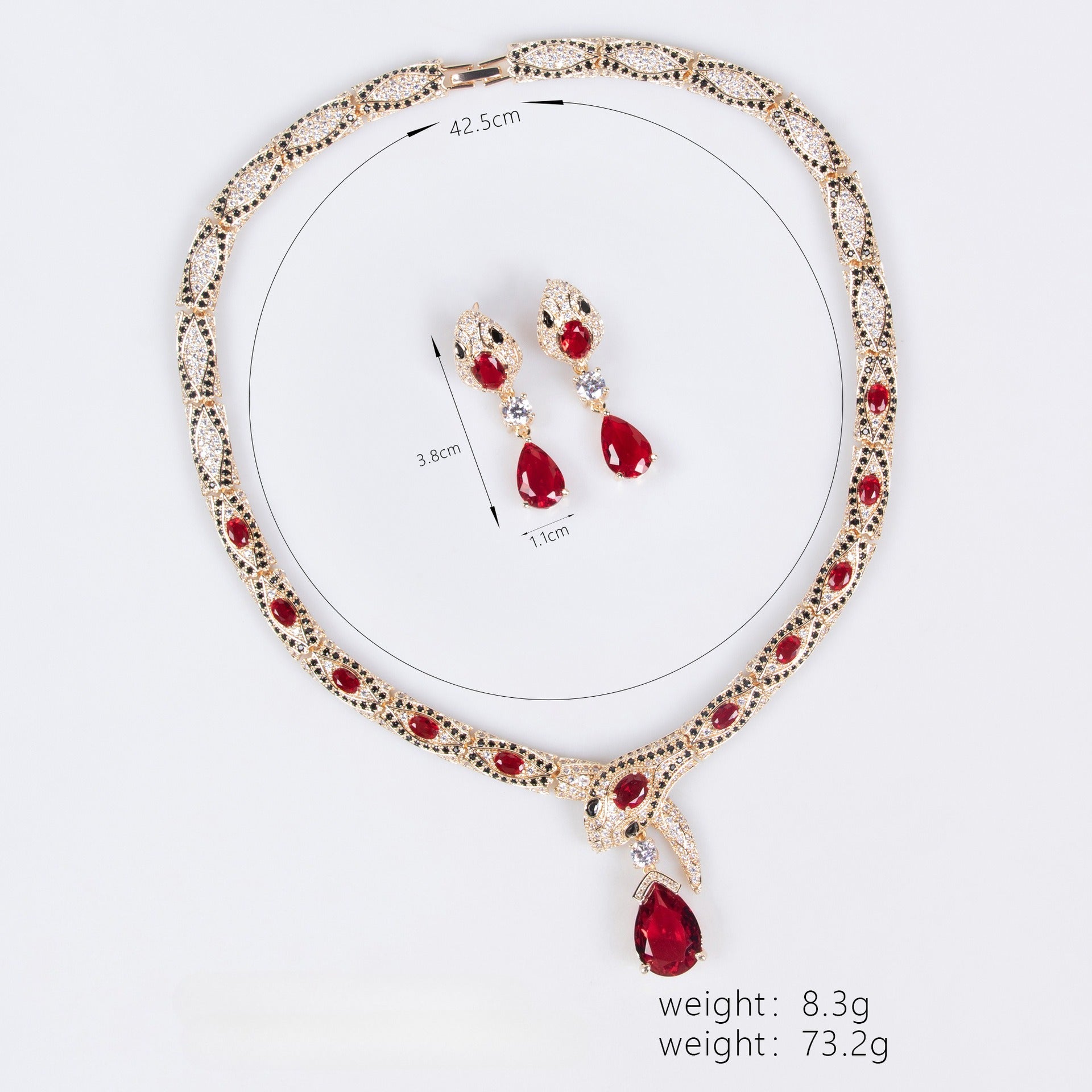 S925 Silver & Zircon Snake Necklace and Earring Set